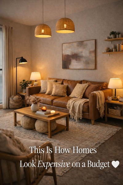 living room decor, home decor, sofa throw pillows, pendant light, coffee table, area rug, home styling, brand awareness, sale promotion, lifestyle, editorial, warm, luxurious, brown, neutral, orange